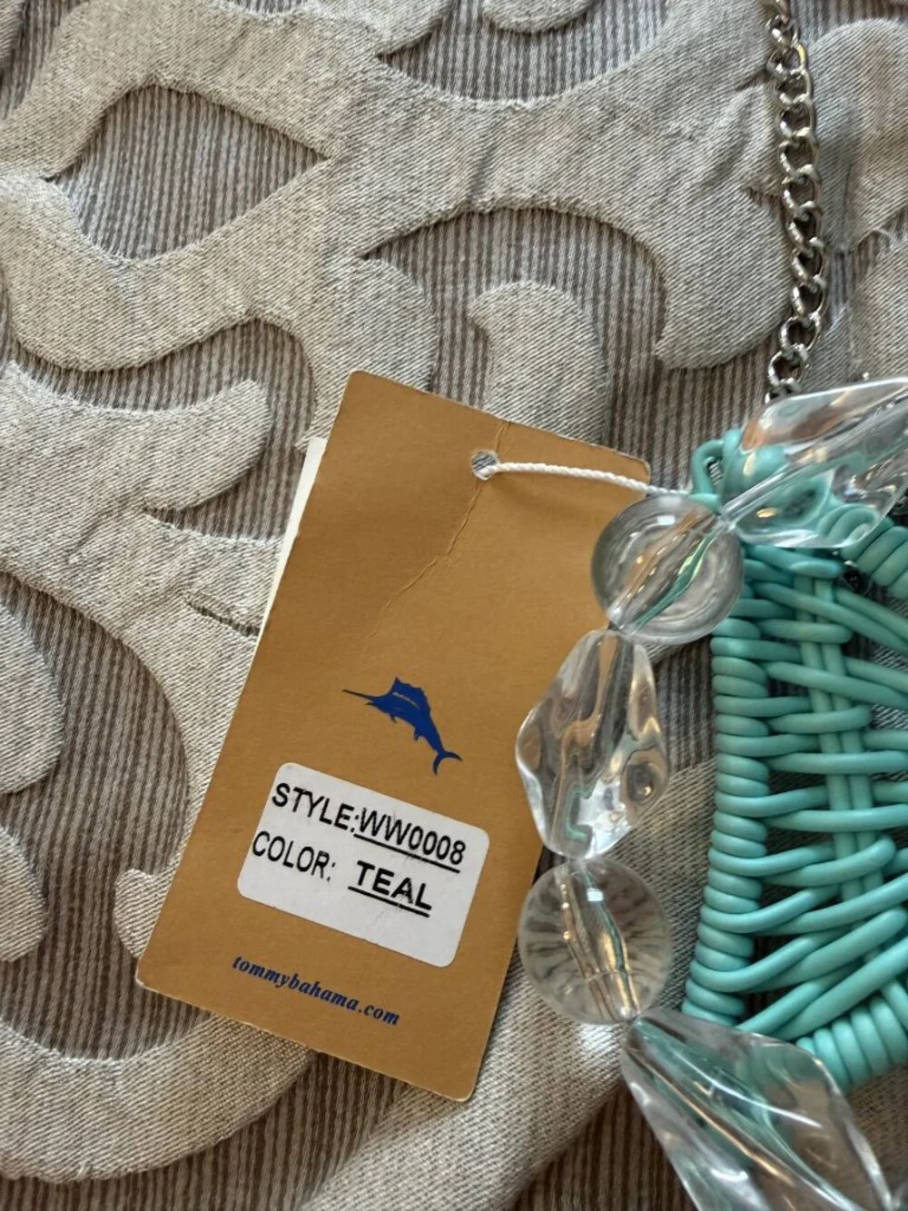 Tommy Bahama Teal Fish Wicker Crossbody Bag Novelty Beach Purse Silver Strap NEW